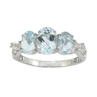 10K White Gold Genuine Aquamarine & Lab Created White Sapphire Ring, Womens