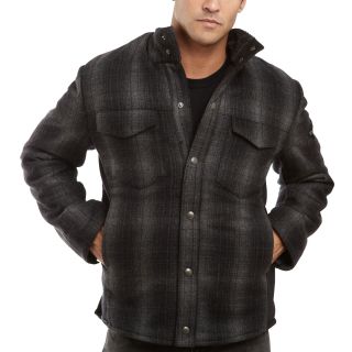 Excelled Leather Wool Buffalo Plaid Shirt Jacket, Black/Grey, Mens