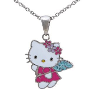 Girls Stainless Steel Blue Crystal Hello Kitty Pendant with Wings, Girls