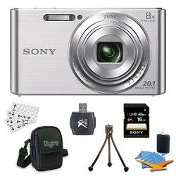 Sony DSC W830 Cyber shot Silver Digital Camera 16GB Bundle