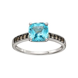 Sterling Silver Blue Topaz Smoky Quartz Ring, Womens
