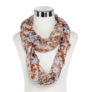 Layered Floral Print Infinity Scarf, Brwn Champ Ice, Womens