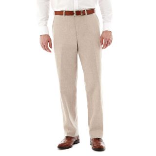 Stafford Cotton Linen Flat Front Suit Pants, Tan, Mens