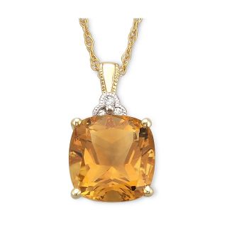 14K Gold Plated Sterling Silver Genuine Citrine Pendant, Womens