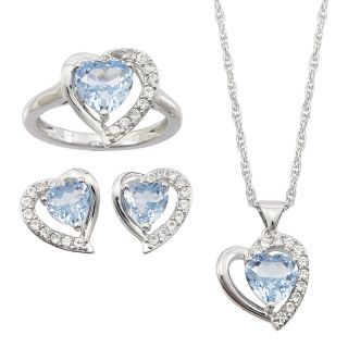 Lab Created Aquamarine Spinel & White Sapphire 3 pc. Heart Jewelry Set, Womens