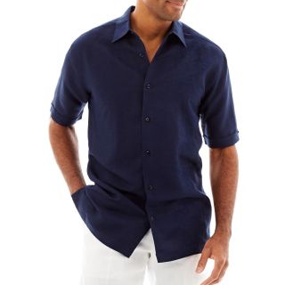 The Havanera Co. Short Sleeve Button Front Shirt, Black, Mens