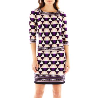 Studio 1 3/4 Sleeve Squareneck Print Dress, Purple
