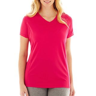 Made For Life Short Sleeve Seamed Mesh Tee   Plus, Bright Rose, Womens