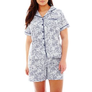 LIZ CLAIBORNE Short Sleeve Shirt and Shorts Cotton Pajama Set   Plus, Blue,