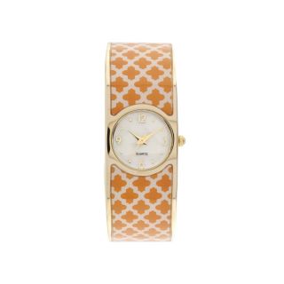 Womens Patterned Closed Bangle Bracelet Watch, Orange