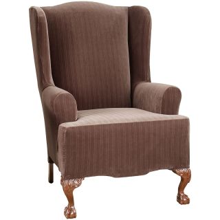 Sure Fit Stretch Pinstripe 1 pc. Wing Chair Slipcover, Chocolate (Brown)