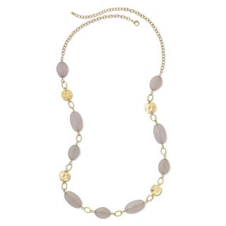 Long Gray Oval Bead Necklace, Grey