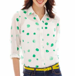 Long Sleeve Silk Blend Shirt, Green