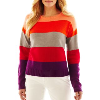 LIZ CLAIBORNE Long Sleeve Striped Crewneck Sweater, Purple, Womens