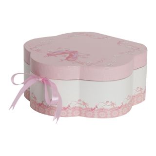 Pink & White Flower Shaped Musical Ballerina Jewelry Box