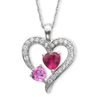 Lab Created Ruby, Pink & White Sapphire Heart Pendant, Womens
