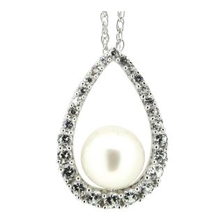 Freshwater Pearl & Lab Created Sapphire Pendant, Womens