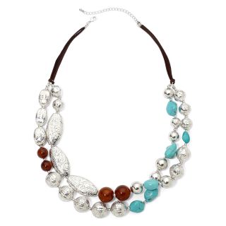 MIXIT Silver Tone Beaded 2 Row Strand Necklace, Blue