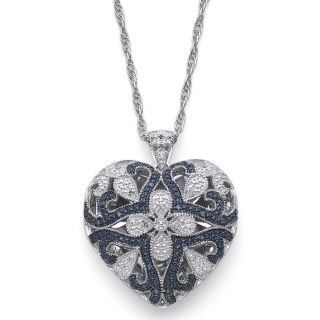 1/10 CT. T.W. White & Color Enhanced Blue Diamond Vintage Heart Locket, Womens