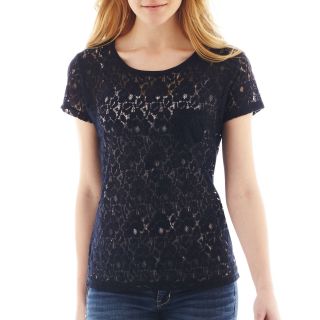 Short Sleeve Lace Tee   Petite, Darkest Sky, Womens