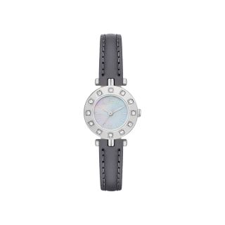 Womens Crystal Accent Bezel Faux Leather Strap Watch, Gray