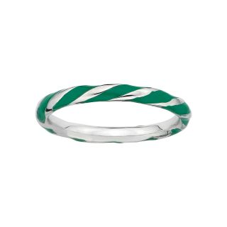 ONLINE ONLY   Sterling Silver Green Enamel Twist Ring, Green/White, Womens