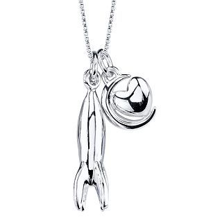 Sterling Silver Moon With Heart Rocketship Pendant, Womens