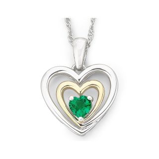 Birthstone Lab Created Emerald Heart Pendant, Two Tone, Womens