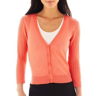 Worthington 3/4 Sleeve Cable Knit Cardigan Sweater, Living Coral, Womens