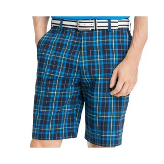 Izod Golf Plaid Flat Front Shorts, Blue, Mens