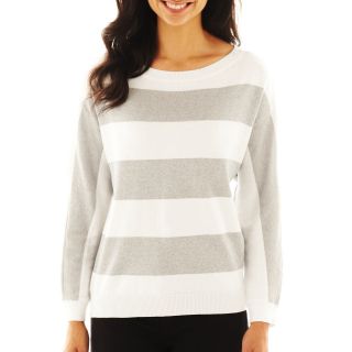LIZ CLAIBORNE Long Sleeve Metallic Striped Sweater   Talls, Marshmallow Multi,