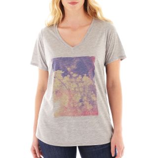 A.N.A Short Sleeve V Neck Graphic Tee   Plus, Grey, Womens