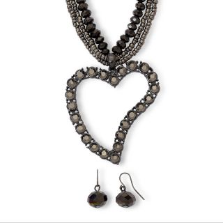 Arizona Hematite Tone Heart Pendant Necklace and Drop Earrings Boxed Set, Gray