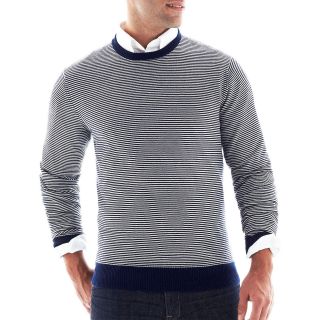 Striped Merino Wool Crewneck Sweater, Navy Stripe, Mens