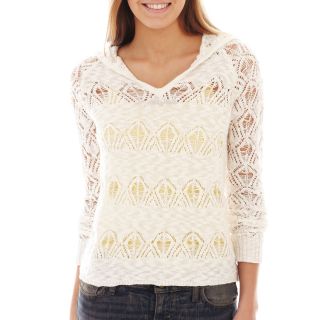 ARIZONA Long Sleeve Open Knit Hoodie Pullover, White