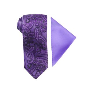 Steve Harvey Paisley Tie and Solid Pocket Square Set, Lilac, Mens