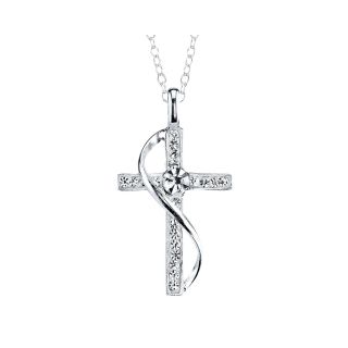 Bridge Jewelry Pure Silver Plated Crystal Contemporary Cross Pendant