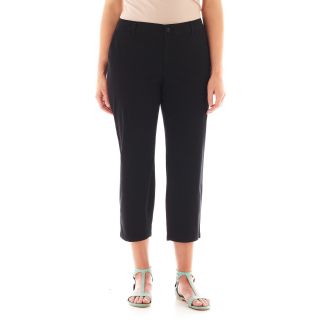 Flat Front Twill Cropped Pants Plus, Black, Womens