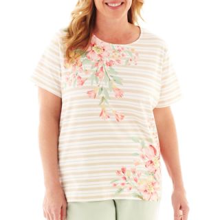 Alfred Dunner Garden District Asymmetrical Floral Striped Top   Plus