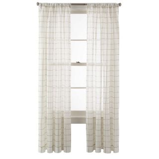 MARTHA STEWART MarthaWindow Windowpane Rod Pocket Sheer Panel, Aluminum Khaki