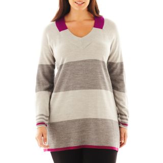 Design History Striped Tunic Sweater   Plus, Crsh Berrystripe, Womens