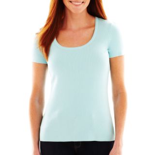 LIZ CLAIBORNE Short Sleeve Layered Sweater, Turquoise Tint, Womens