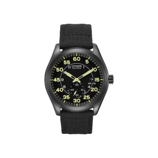 Citizen Eco Drive Military Canvas Mens Black & Yellow Military Watch BV1085 14E