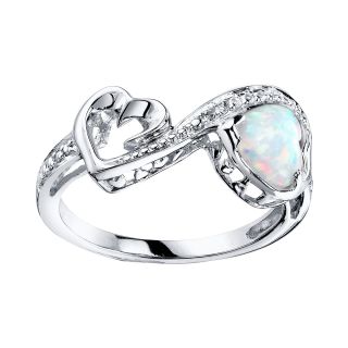 Love Grows Lab Created Opal & White Topaz Heart Ring, Womens
