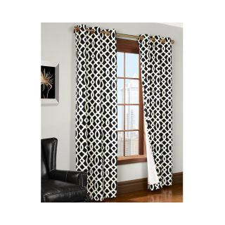 Trellis Grommet Top Thermal Cotton Curtain Panel Pair, Black