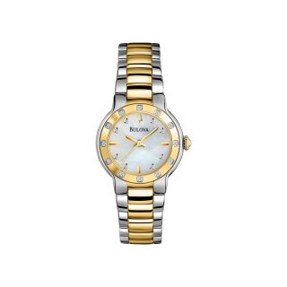 Bulova Womens Mother of Pearl Diamond Accent Two Tone Watch