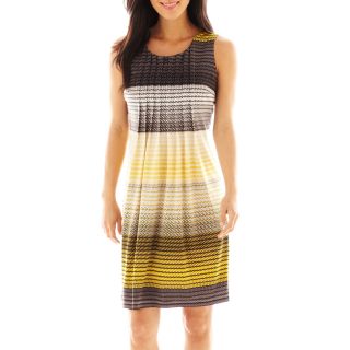 Sleeveless Pleated Print Dress, Yellow/Grey