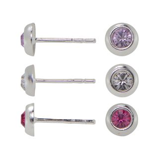 Girls Multicolor Crystal 3 pr. Stud Earring Set, Girls