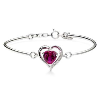 Lab Created Ruby & White Sapphire Heart Bangle Bracelet, Womens