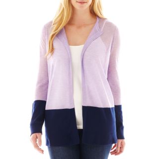 LIZ CLAIBORNE Long Sleeve Colorblock Cardigan Sweater   Plus, Shy Lavender,